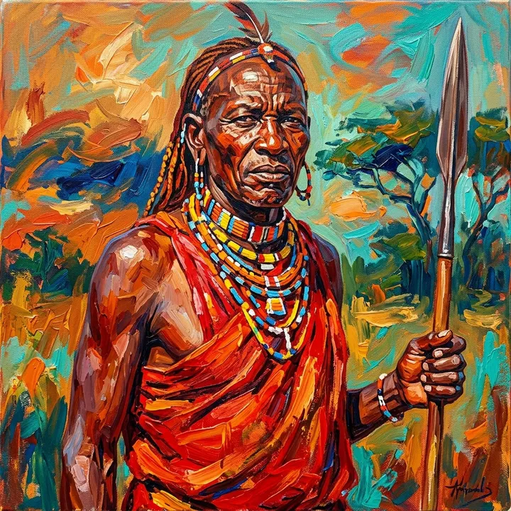 Acrylgemälde eines Maasai-Kriegers