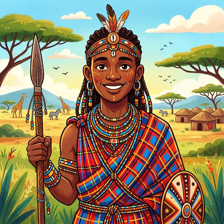 Cartoon-Illustration eines Maasai-Kriegers
