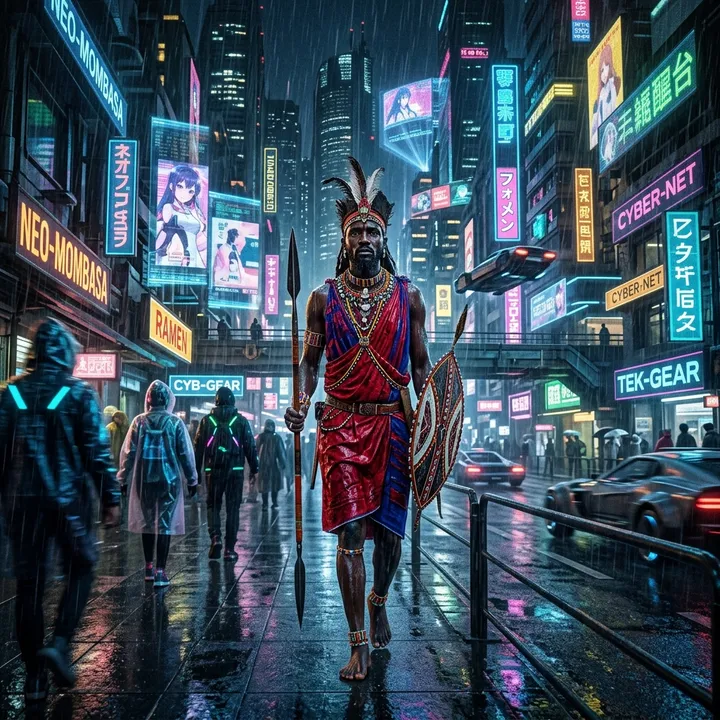 Maasai in einer Zukunftsstadt